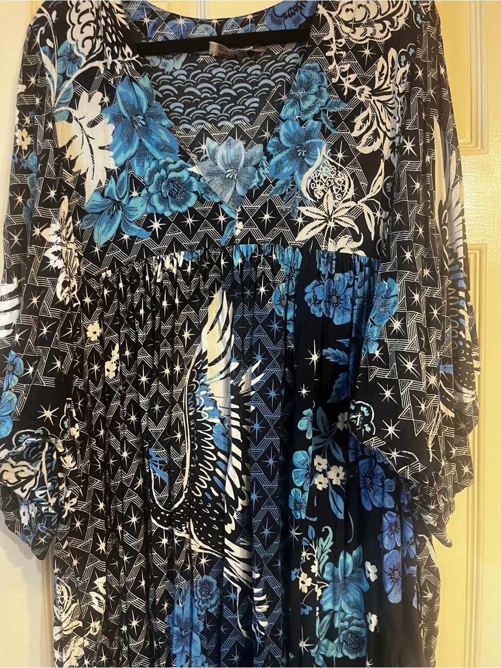Johnny Was Black and Blue Floral Midi Dress - Picture 7 of 10